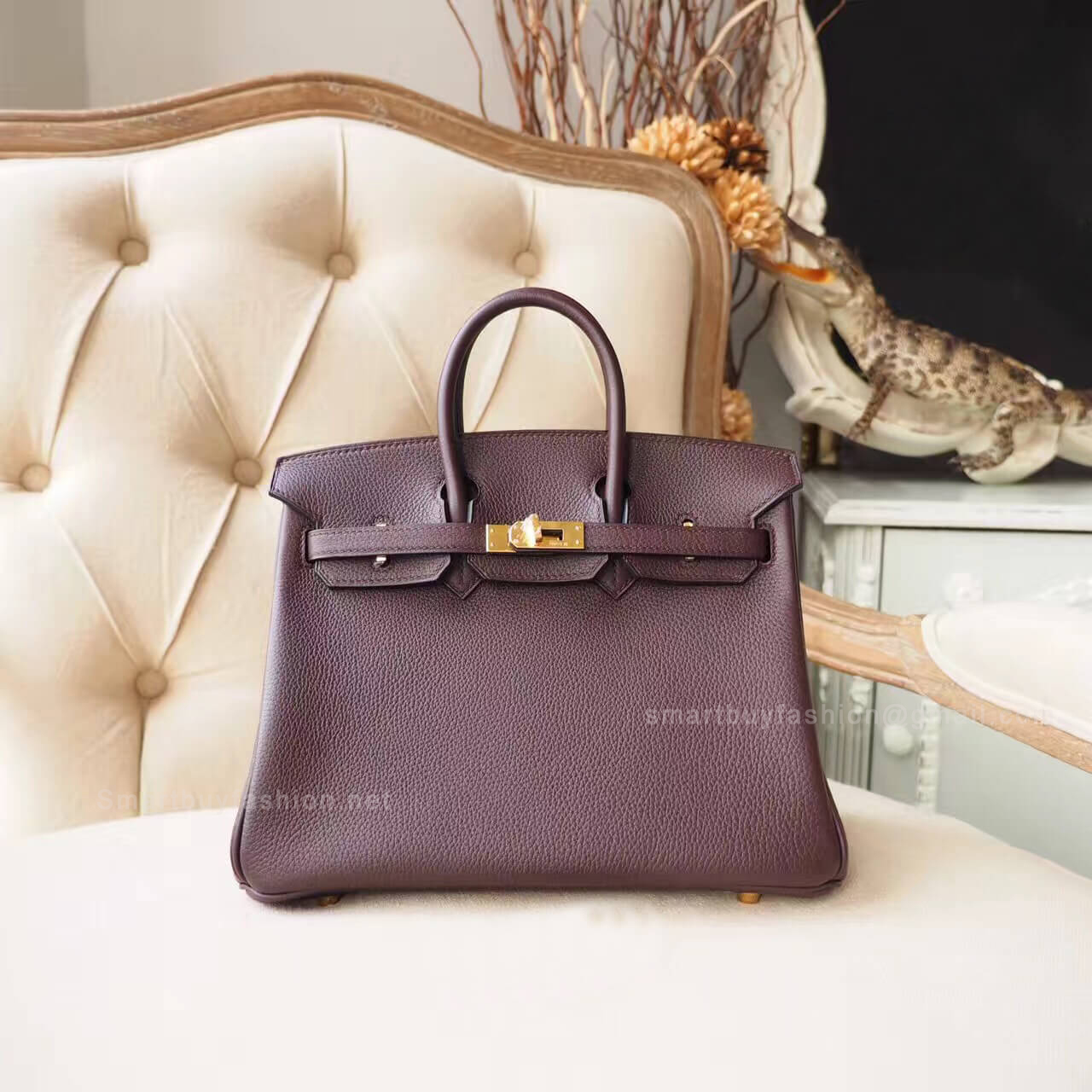 Hermes Birkin 25 Bag in ck47 Chocolate Clemence GHW